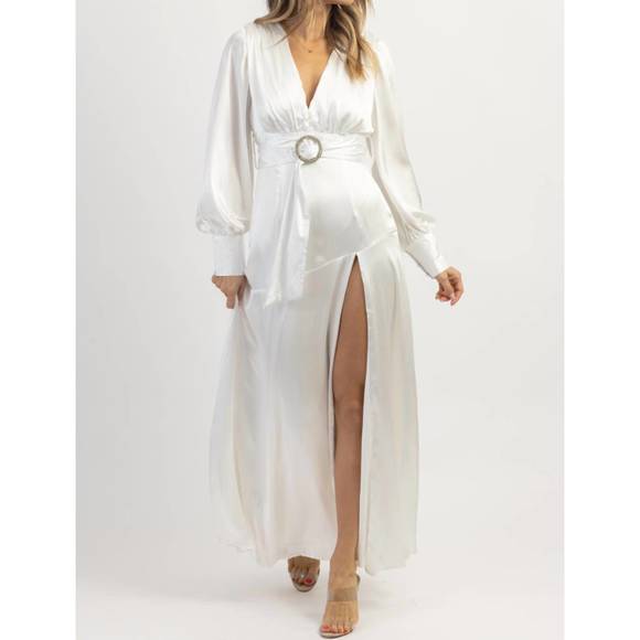 NEW INA shea silky side slit maxi gown in white - Picture 3 of 5
